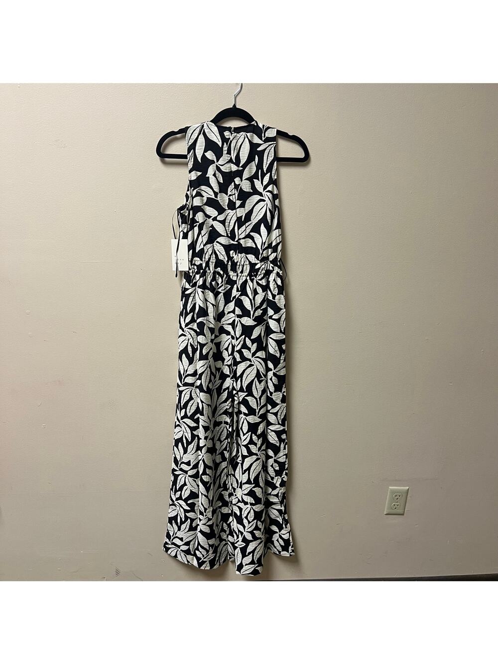 NWT A New Day Black White Tropical Leaf Wide Leg Jumpsuit XS